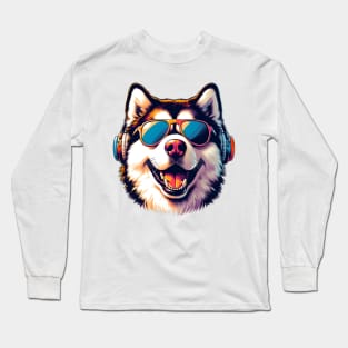 Alaskan Malamute Smiling DJ: Groove in Snowy Style Long Sleeve T-Shirt